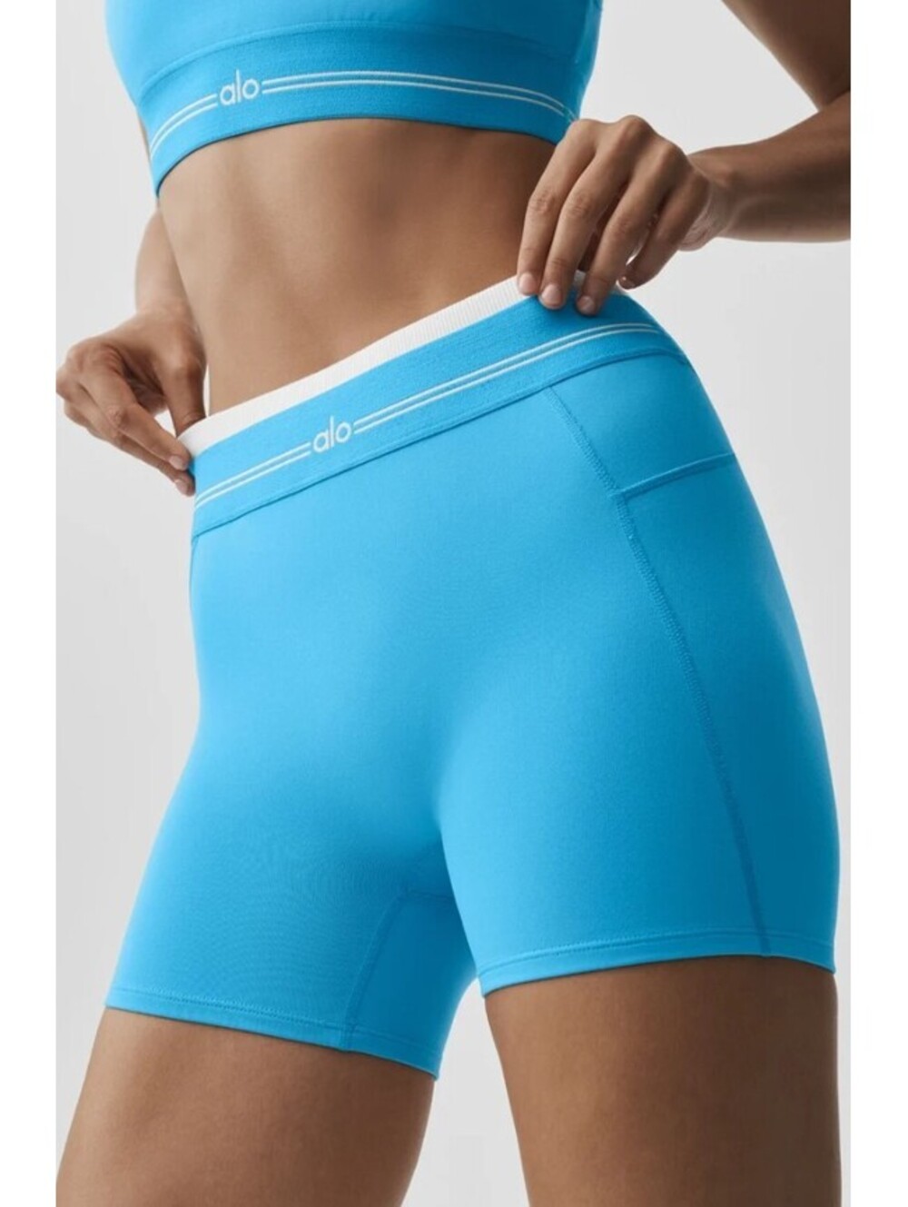 Alo Yoga Airbrush High-Waist Better Together Shorts M Azure Blue White NWT